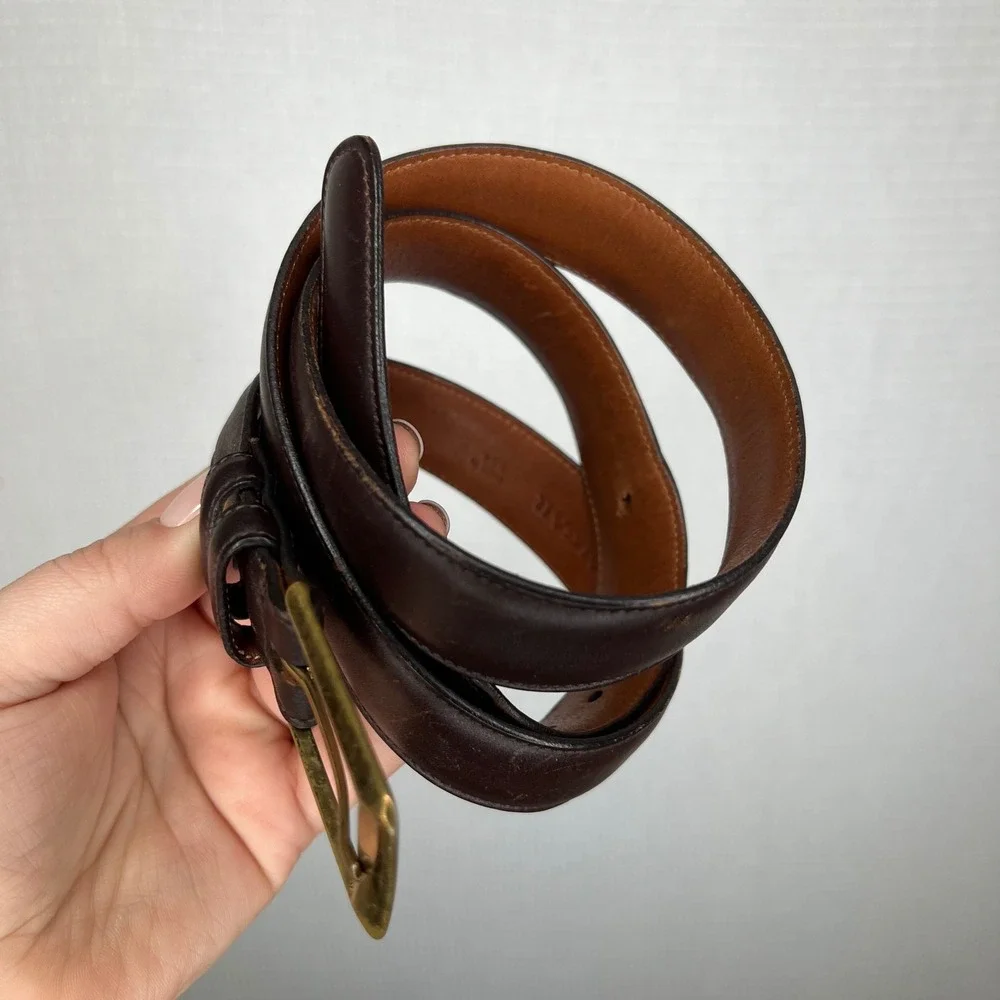 Trafalgar Men's Dark Brown Leather Belt Brass‎ Buckle Size 38